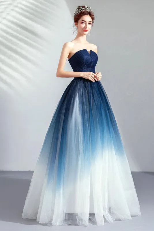 A line Blue Ombre Prom Dresses Lace up Sweetheart Strapless Formal Dresses uk JS339