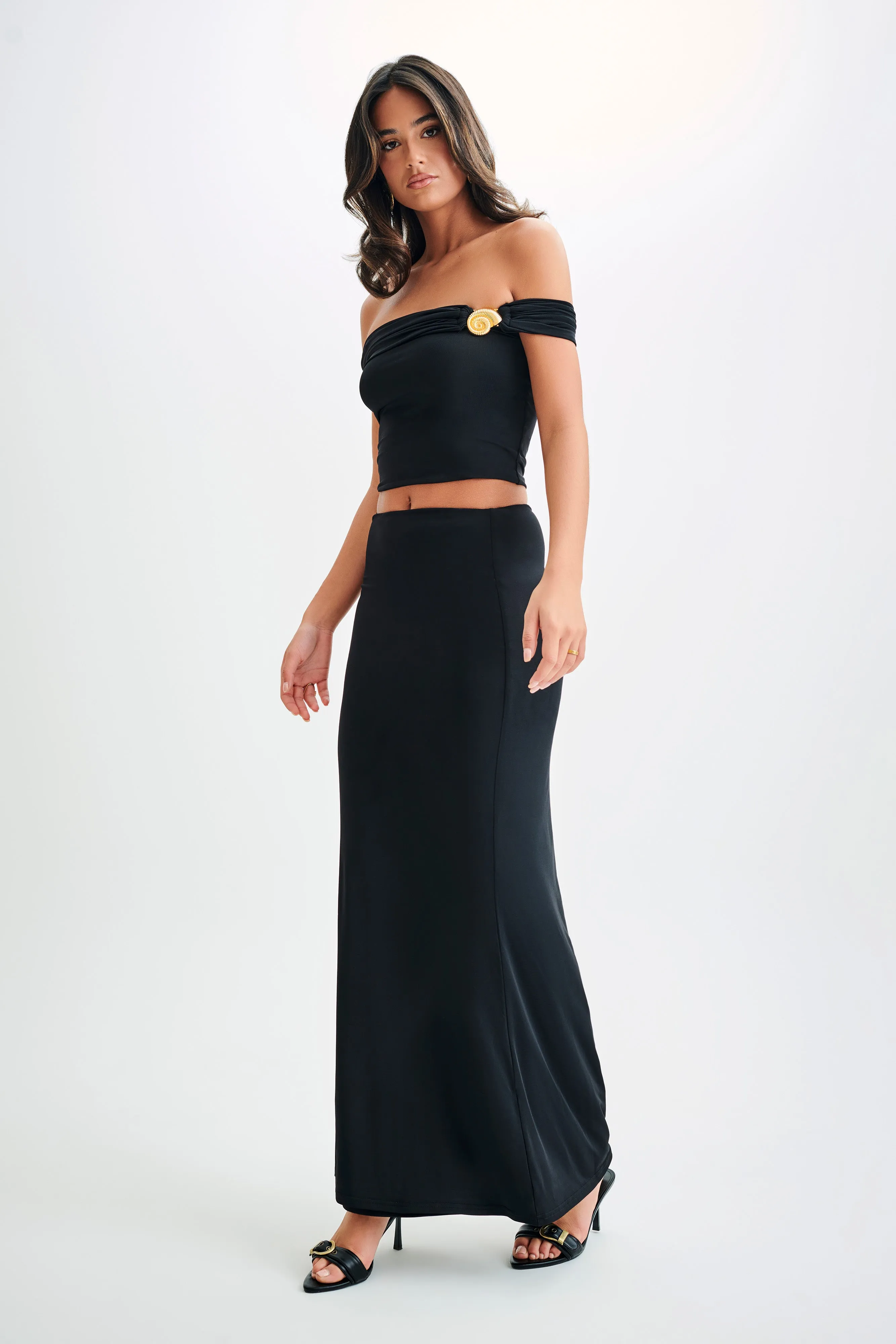 Amalia Off Shoulder Slinky Shell Top - Black