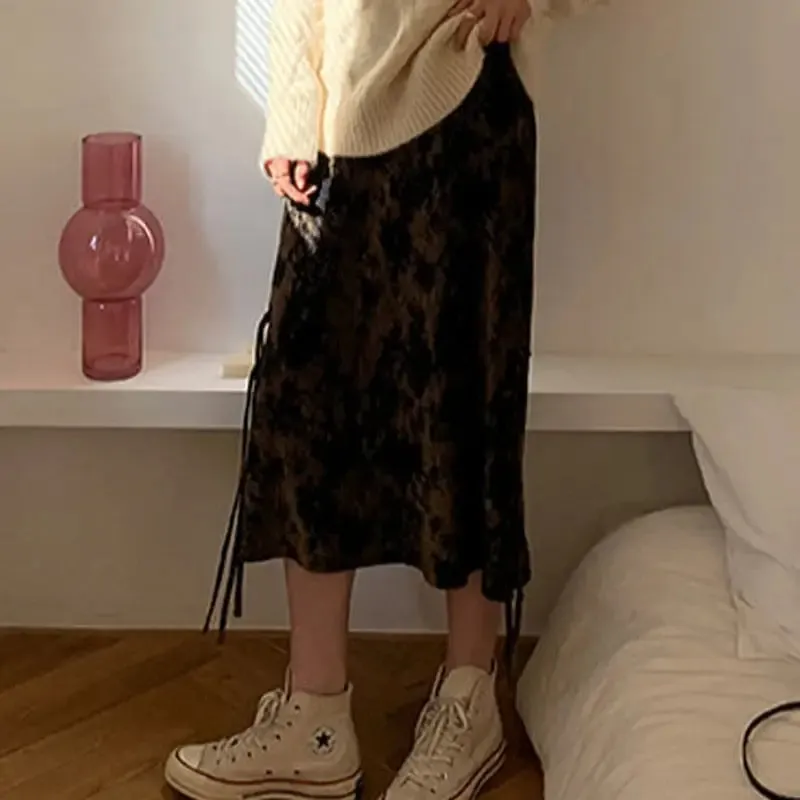 Animal Print Corduroy Long Skirt