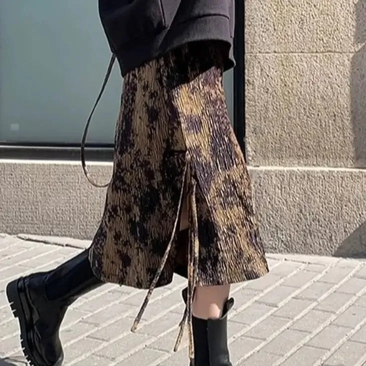 Animal Print Corduroy Long Skirt