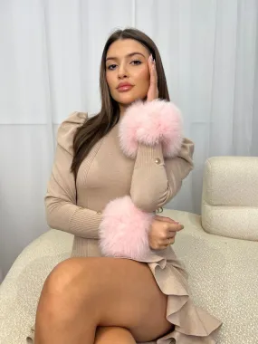 Baby Pink Snap Band Luxury Fur Cuffs