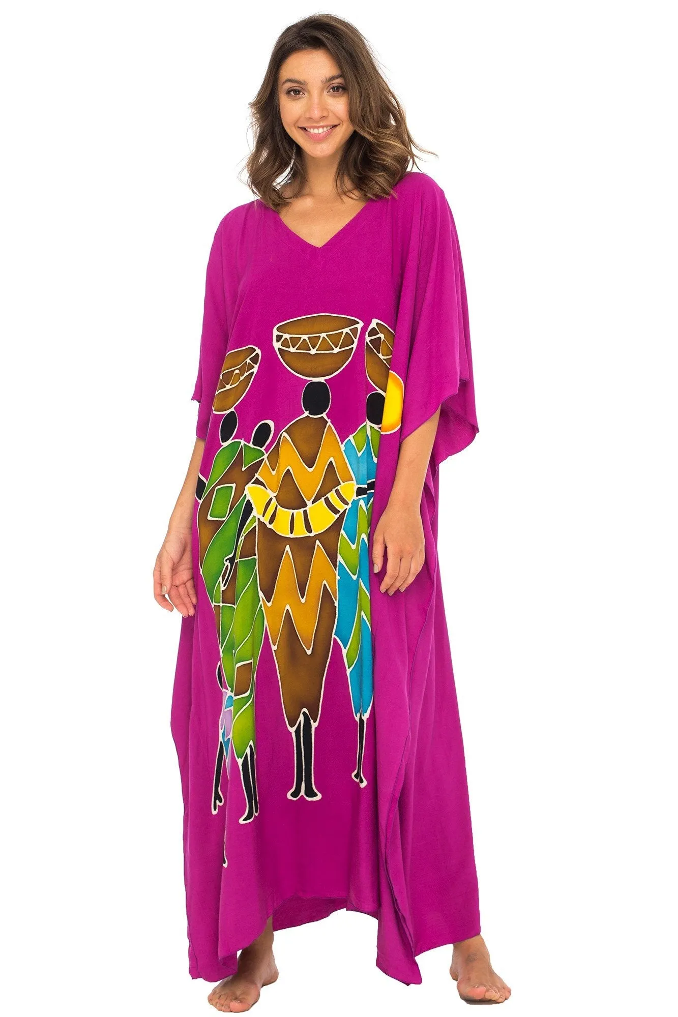 Back From Bali Womens Long African Print Beach Swim Suit Cover Up Caftan Poncho