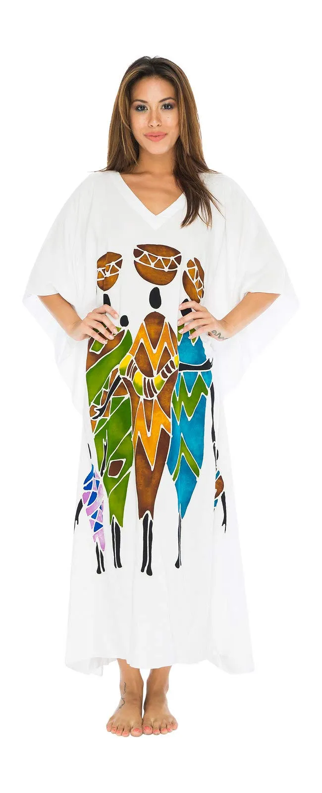 Back From Bali Womens Long African Print Beach Swim Suit Cover Up Caftan Poncho