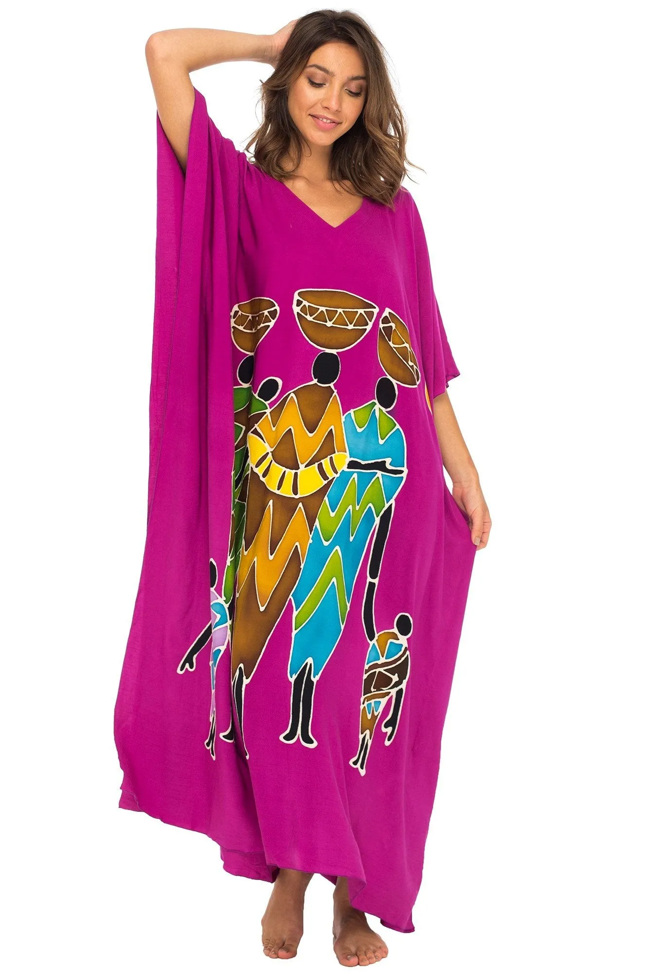 Back From Bali Womens Long African Print Beach Swim Suit Cover Up Caftan Poncho