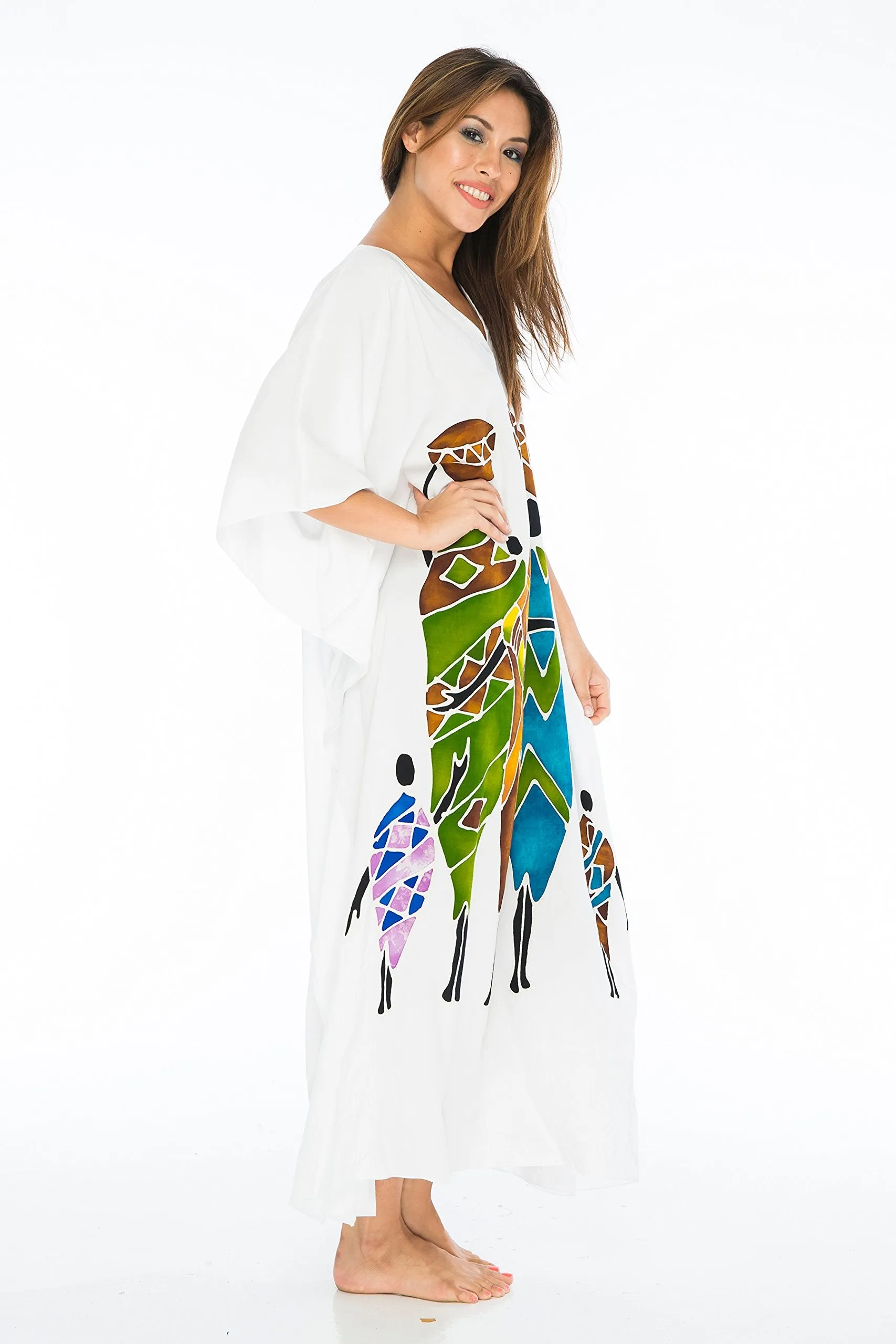 Back From Bali Womens Long African Print Beach Swim Suit Cover Up Caftan Poncho