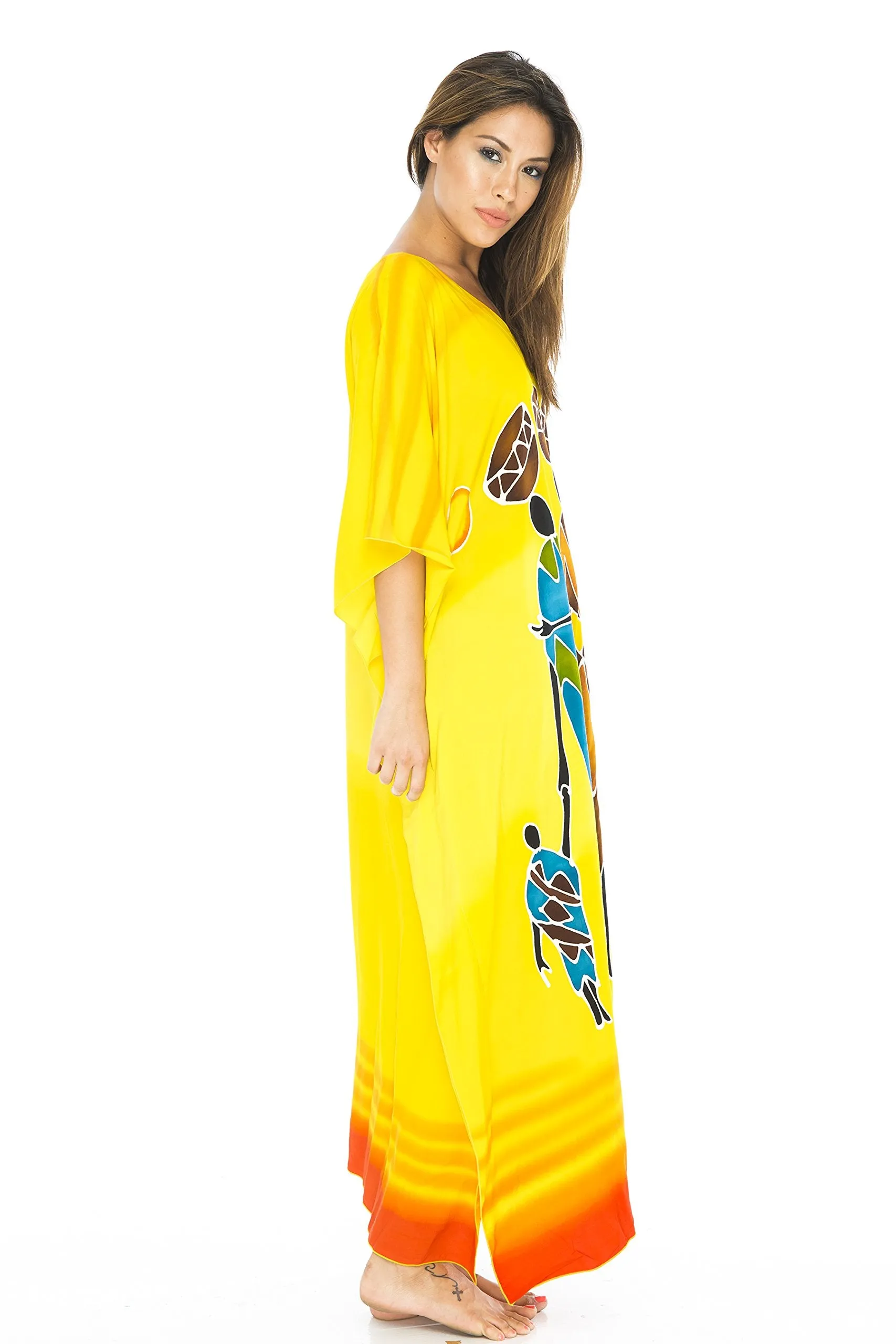 Back From Bali Womens Long African Print Beach Swim Suit Cover Up Caftan Poncho