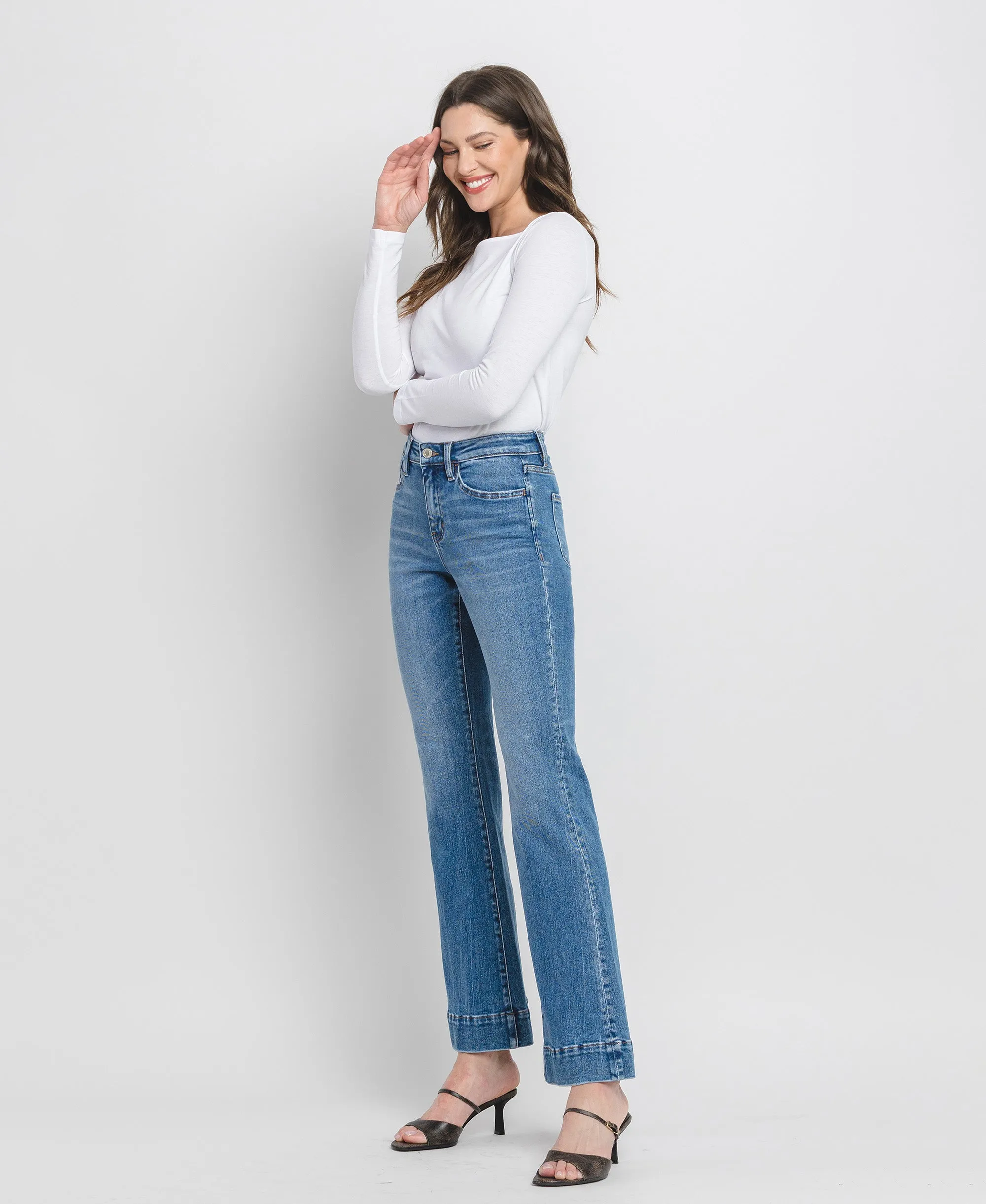 Blue Lotus - High Rise Trouser Hem Relaxed Flare Jeans