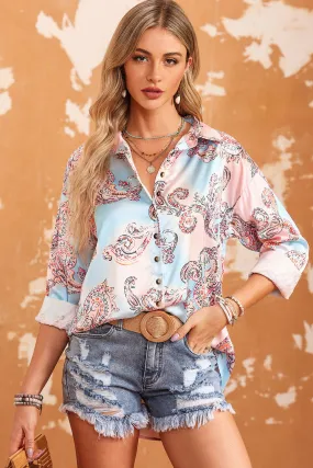 Boho Print Lantern Sleeve Shirt