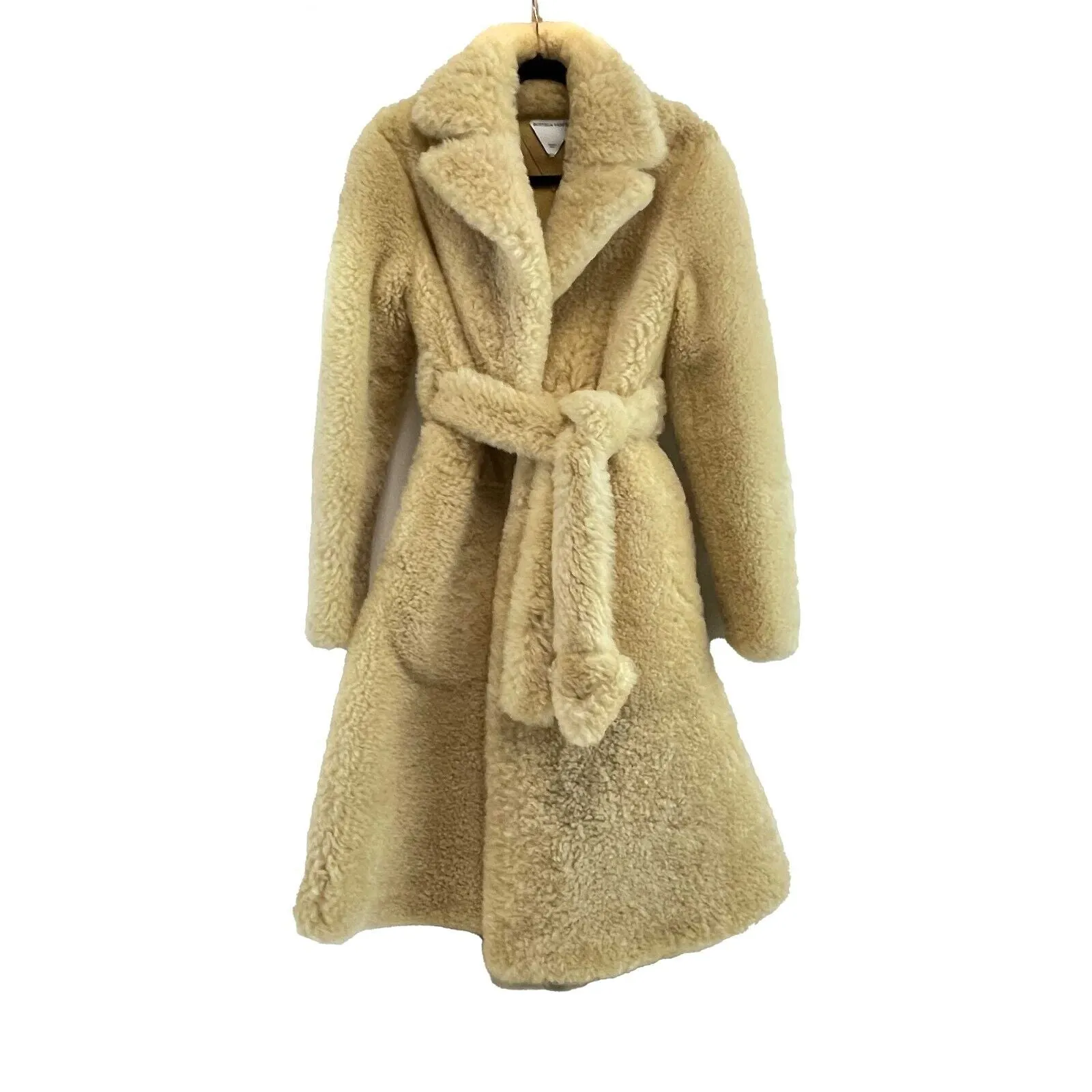 Bottega Veneta NEW 2022 Teddy Shearling Coat IT 34 US 0 Cream Beige