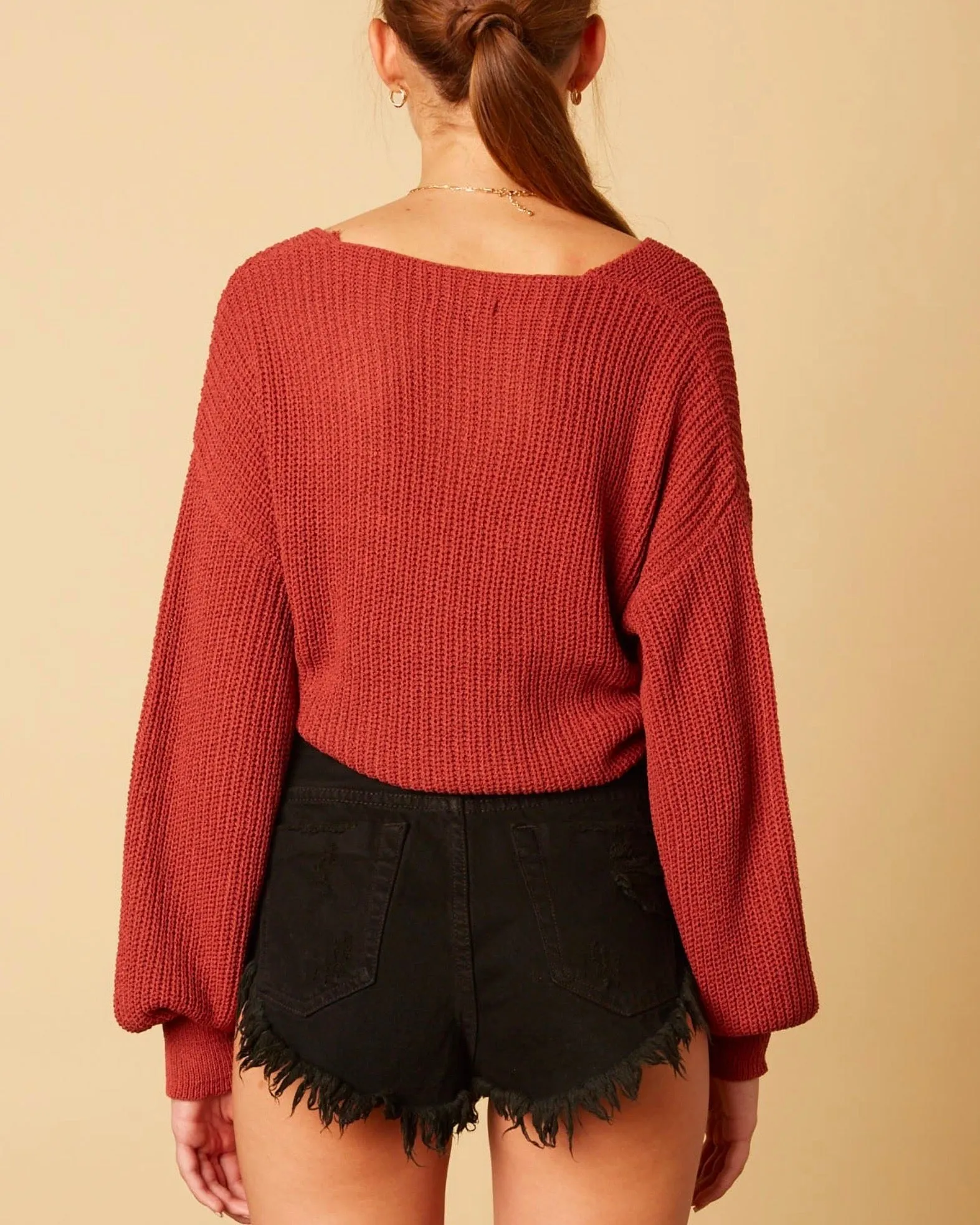 Cotton Candy LA - Bishop Sleeves Dropped Shoulder Wrap Cropped Shoulder in Rose