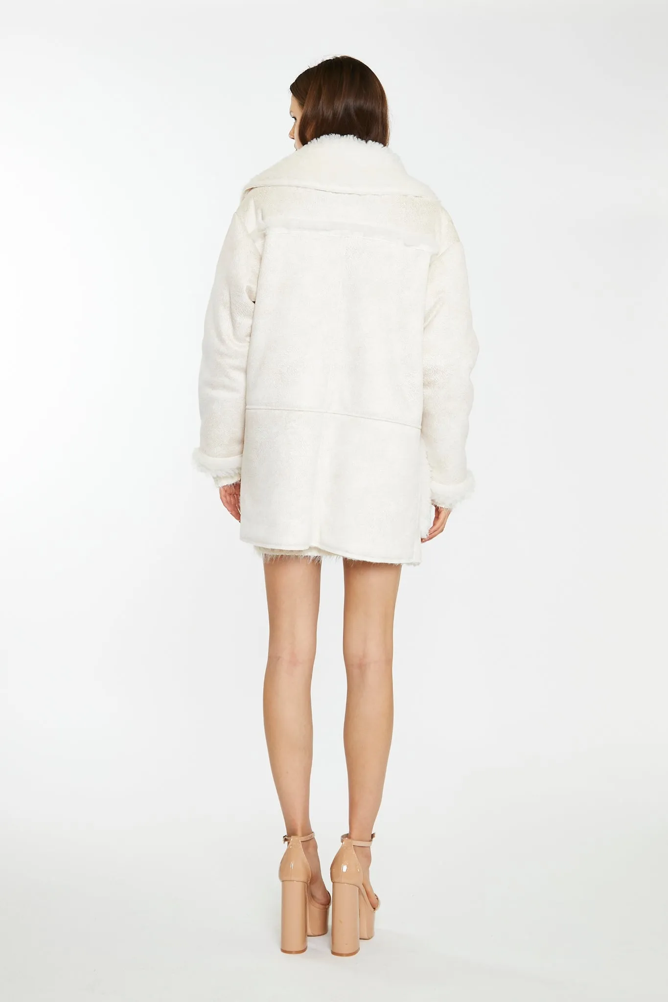 Cream Shearling Oversized-Collar Jacket