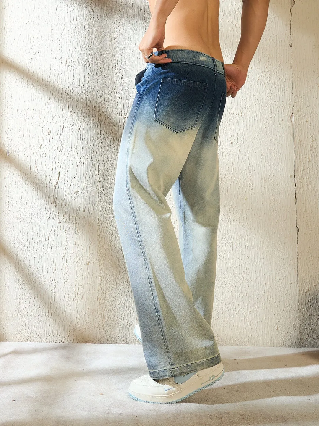 Dusty Blue Ombre Flared Denim