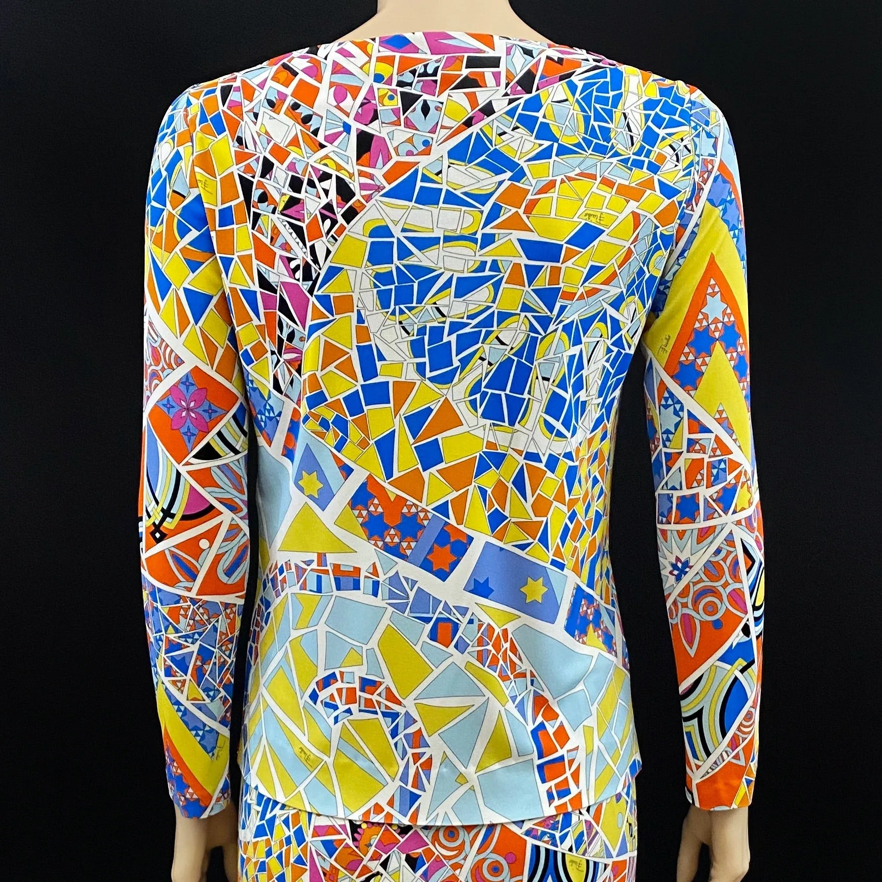 Emilio Pucci 2PC Star Print Silk Skirt 44|10 Long Sleeve Top 42|8