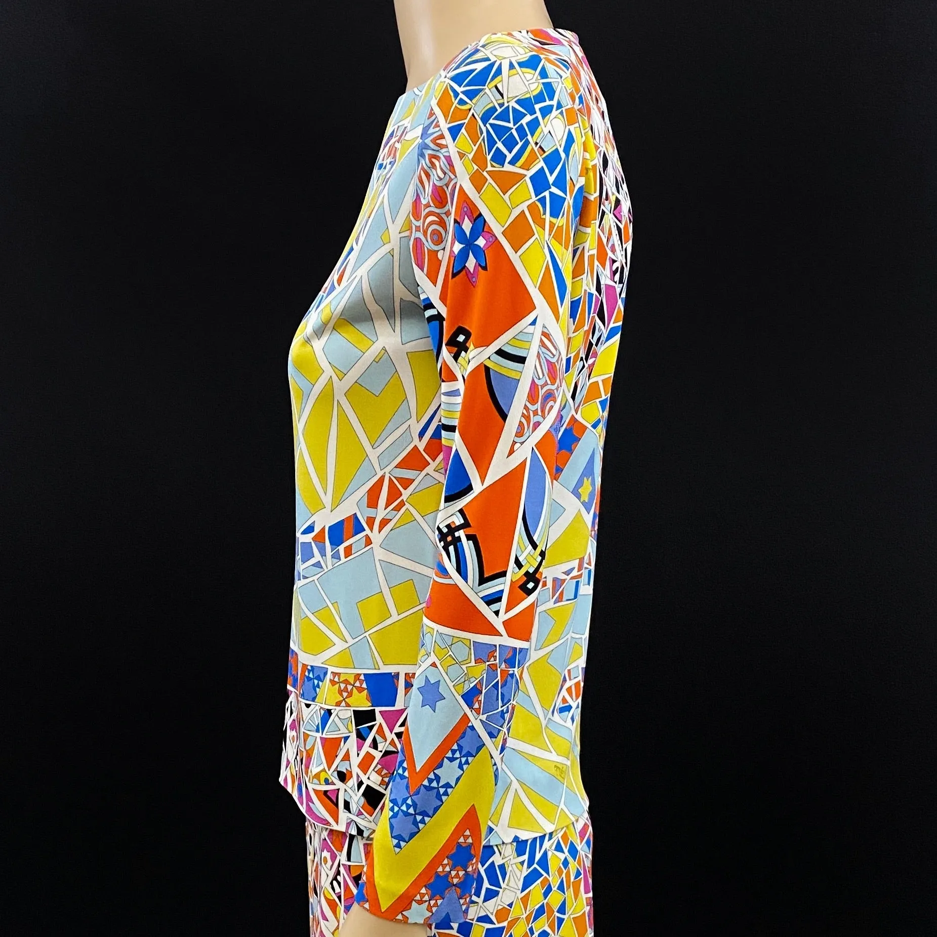 Emilio Pucci 2PC Star Print Silk Skirt 44|10 Long Sleeve Top 42|8