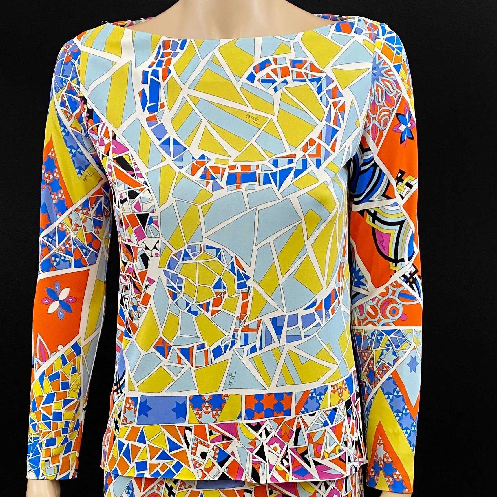 Emilio Pucci 2PC Star Print Silk Skirt 44|10 Long Sleeve Top 42|8