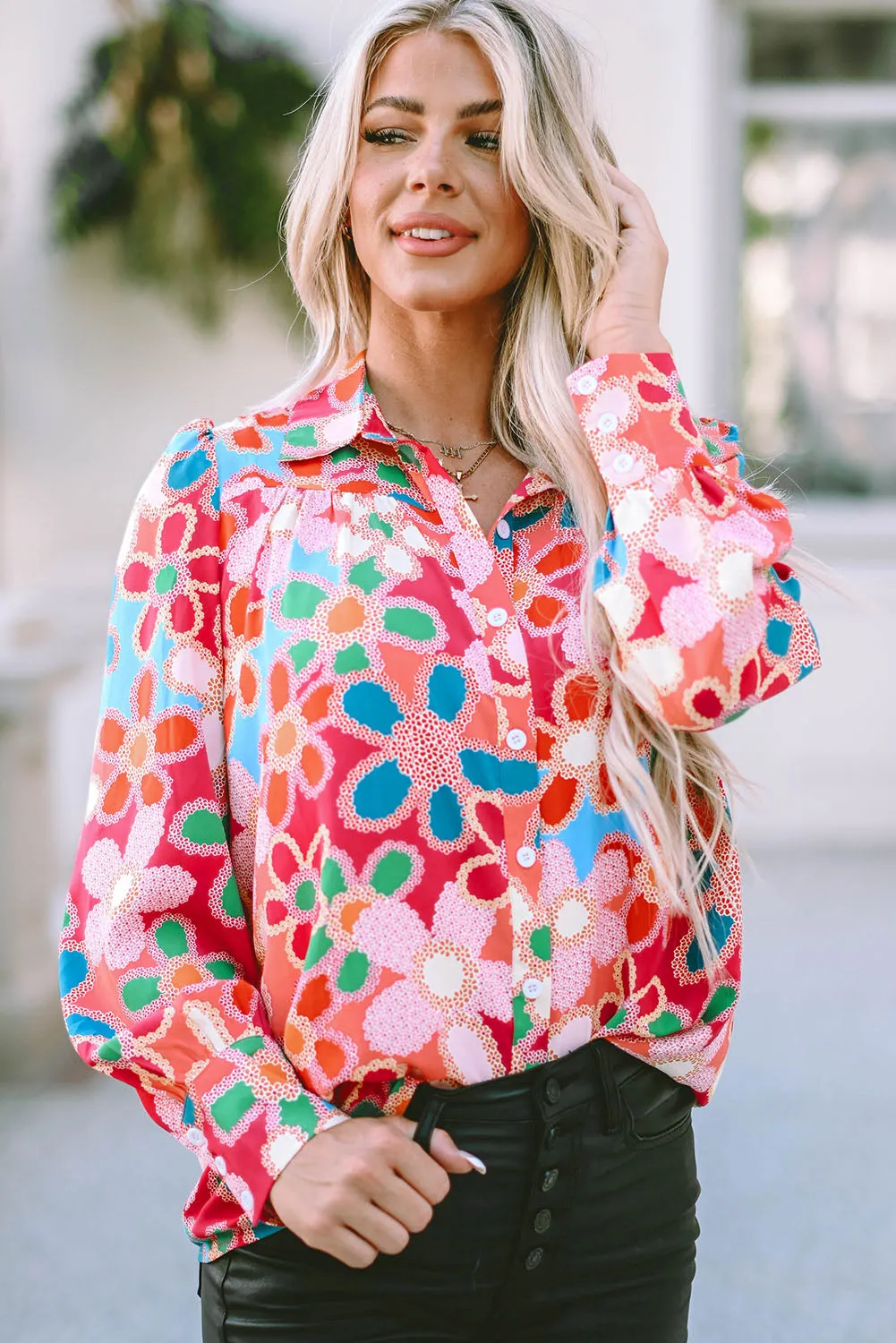 Floral Print Bubble Sleeve Shirt