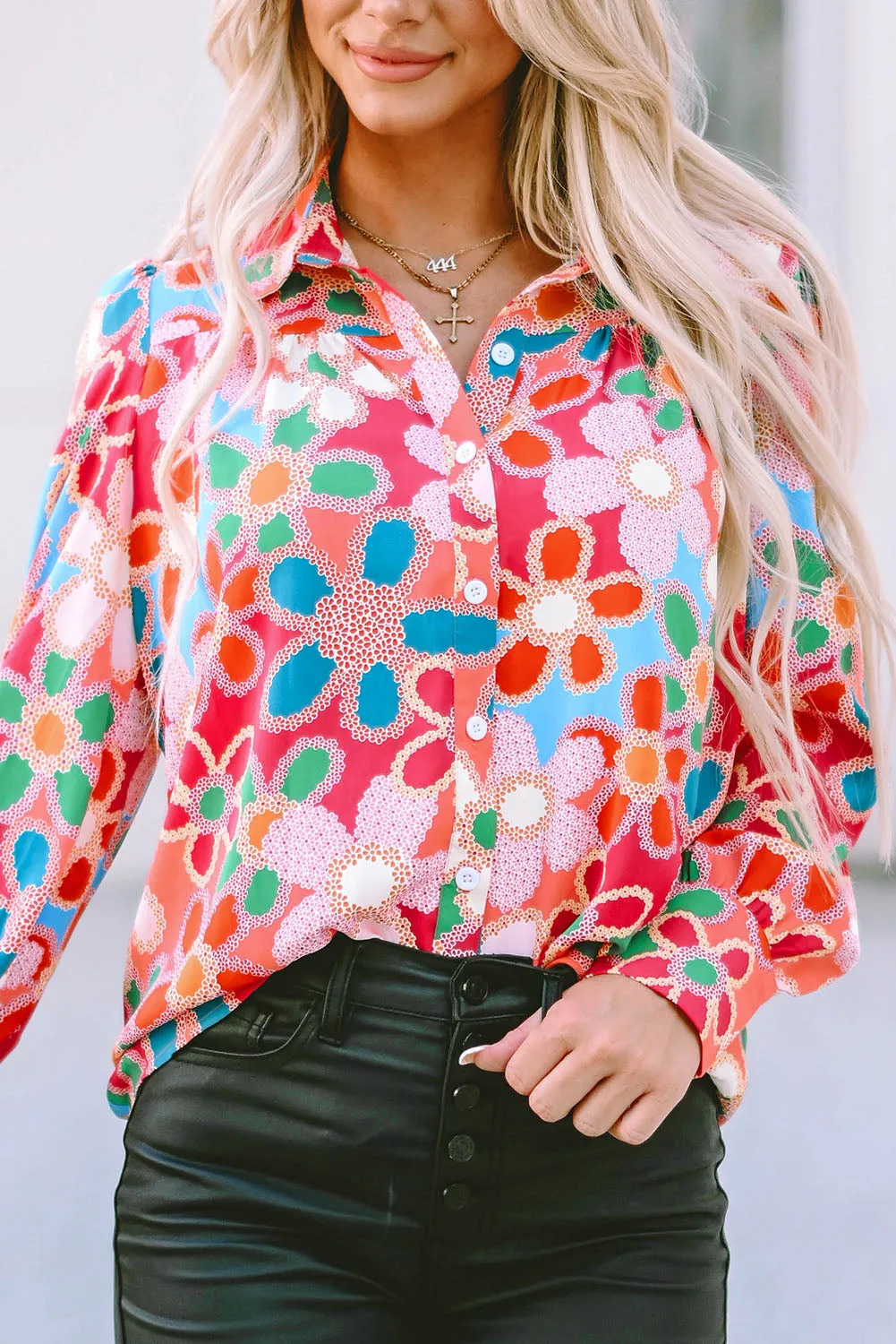 Floral Print Bubble Sleeve Shirt