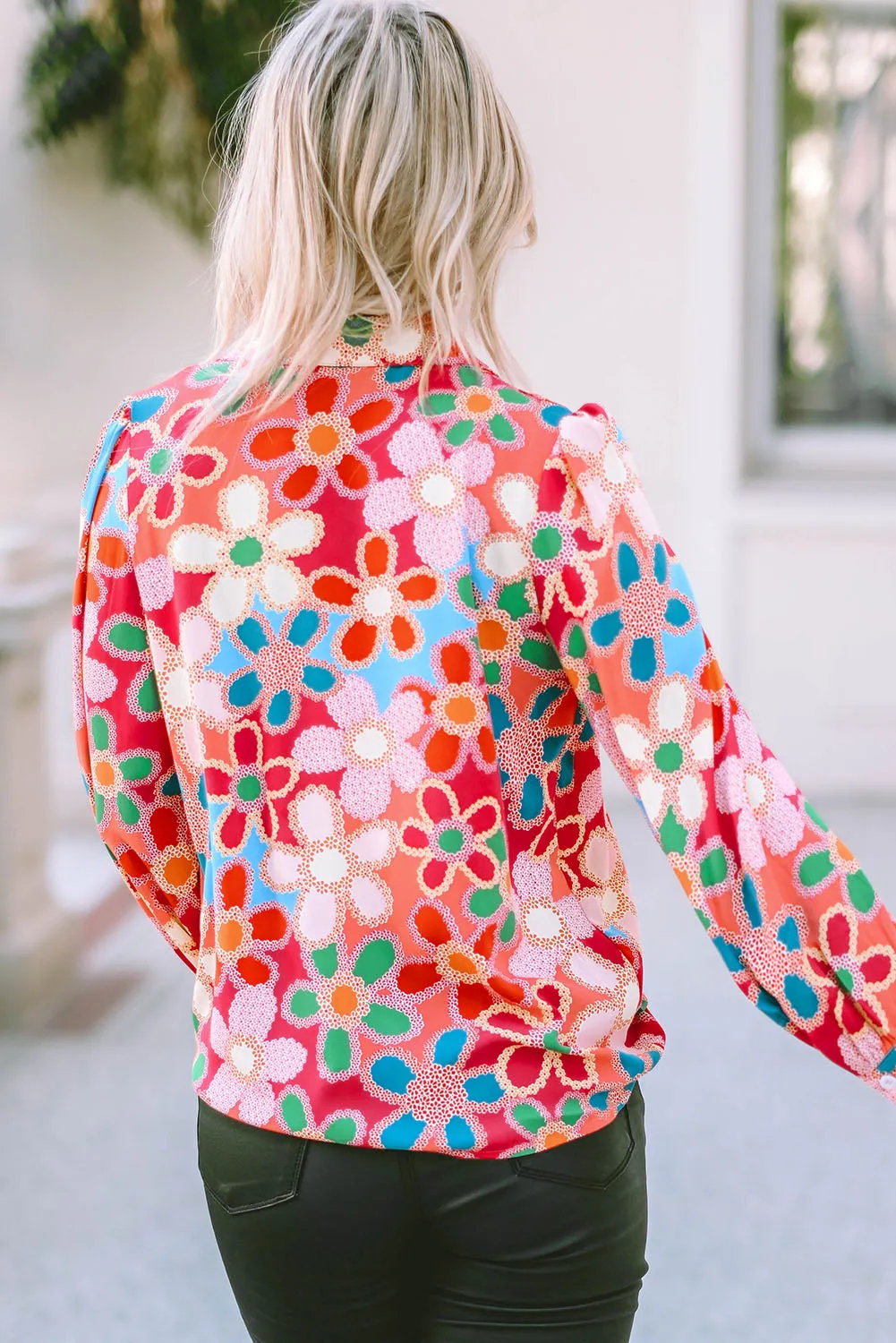 Floral Print Bubble Sleeve Shirt