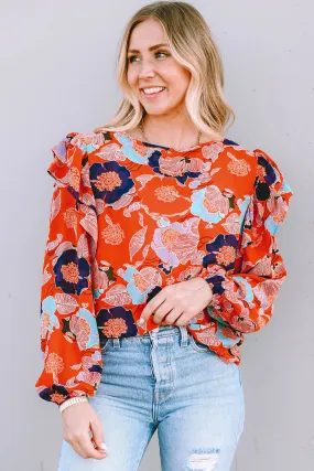 Floral Print Ruffle Puff Sleeve Blouse