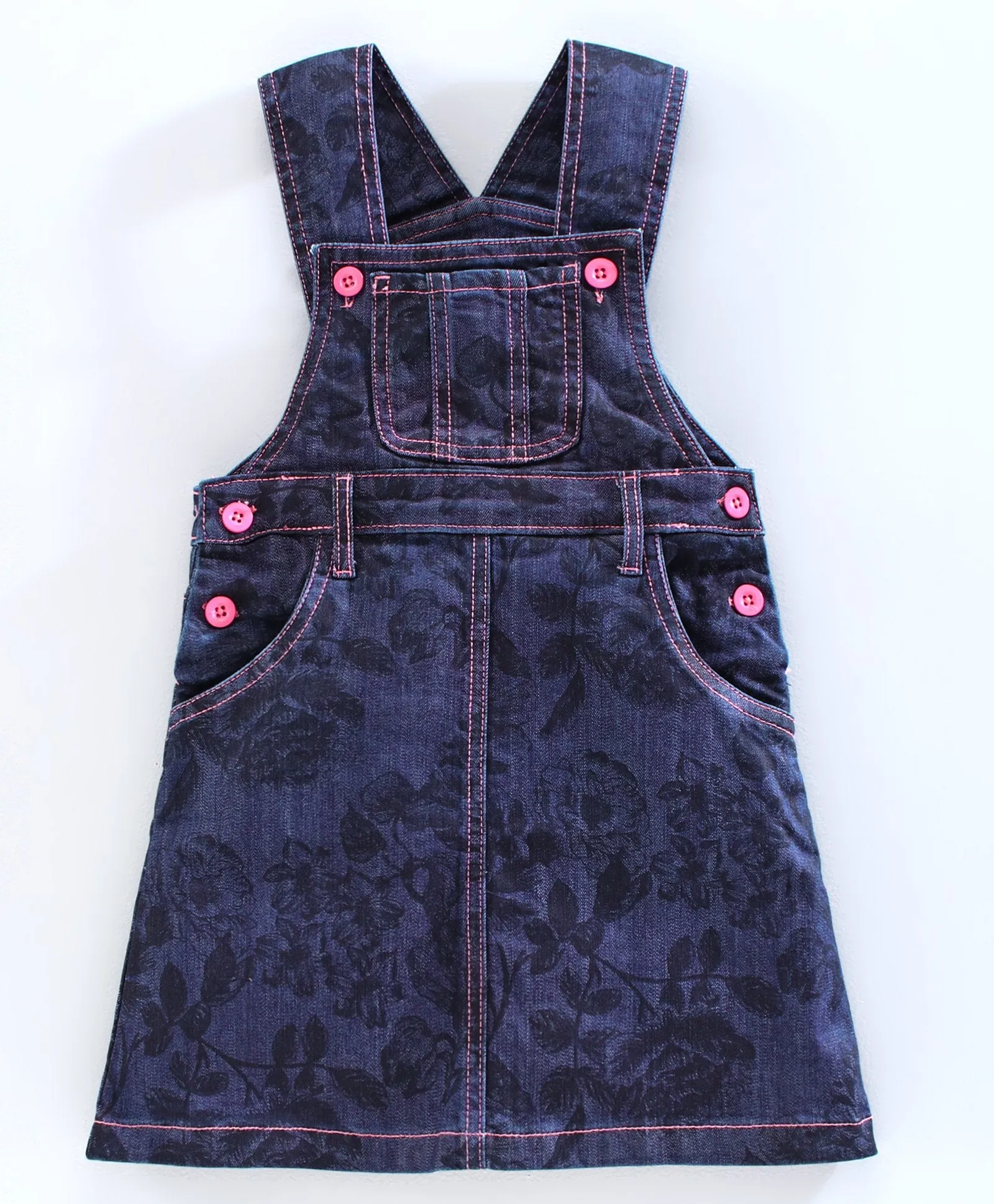 Girls Denim Printed Dungaree Skirt