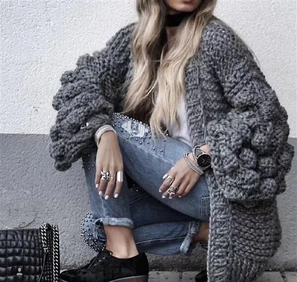 Oversized Chunky Thick Cable Knit Cardigan Sweater