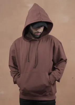 Solid Men Drop Shoulder Premium Terry Hoodie - Cocoa