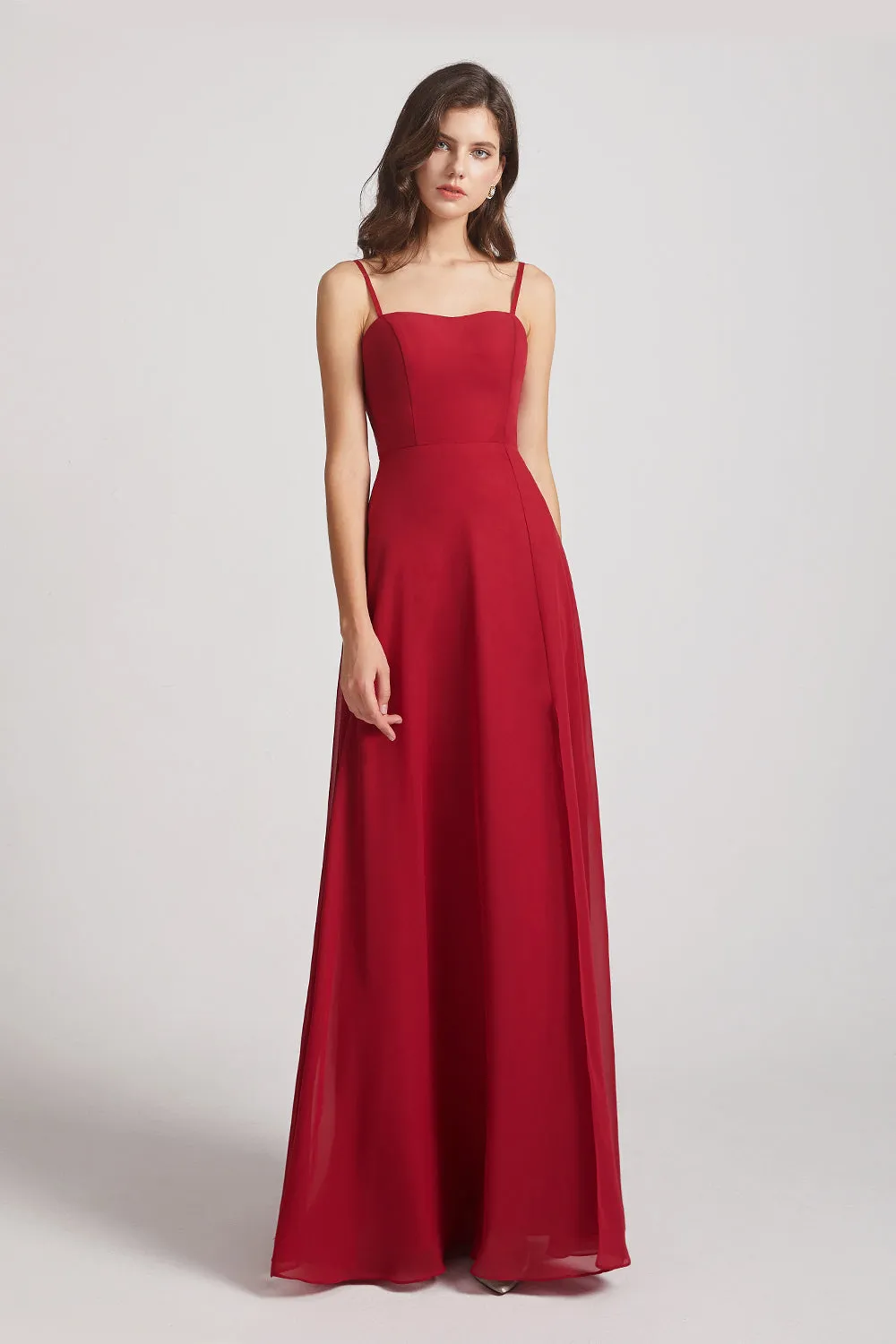 Spaghetti Straps Long Chiffon Bridesmaid Dresses with Side Slit (AF0112)