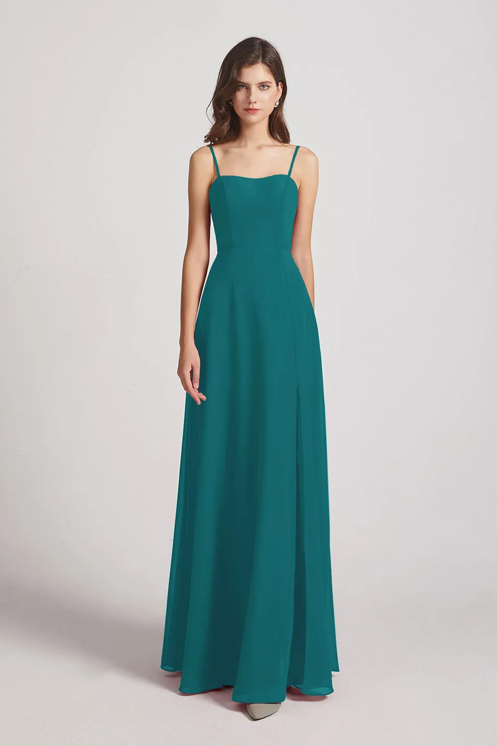 Spaghetti Straps Long Chiffon Bridesmaid Dresses with Side Slit (AF0112)