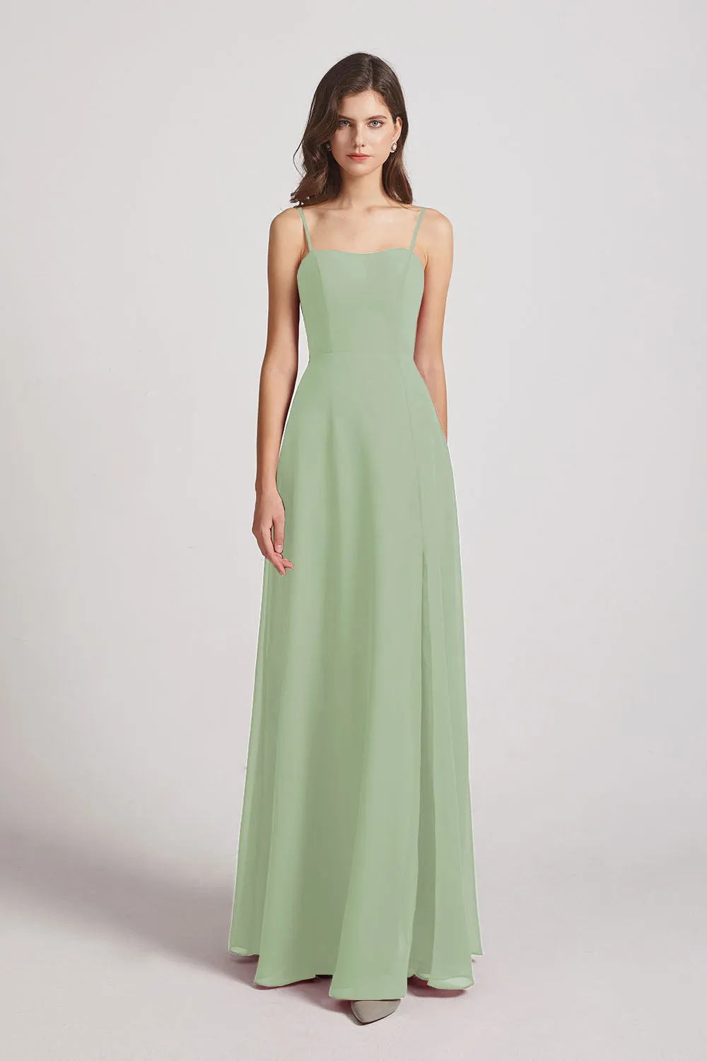 Spaghetti Straps Long Chiffon Bridesmaid Dresses with Side Slit (AF0112)