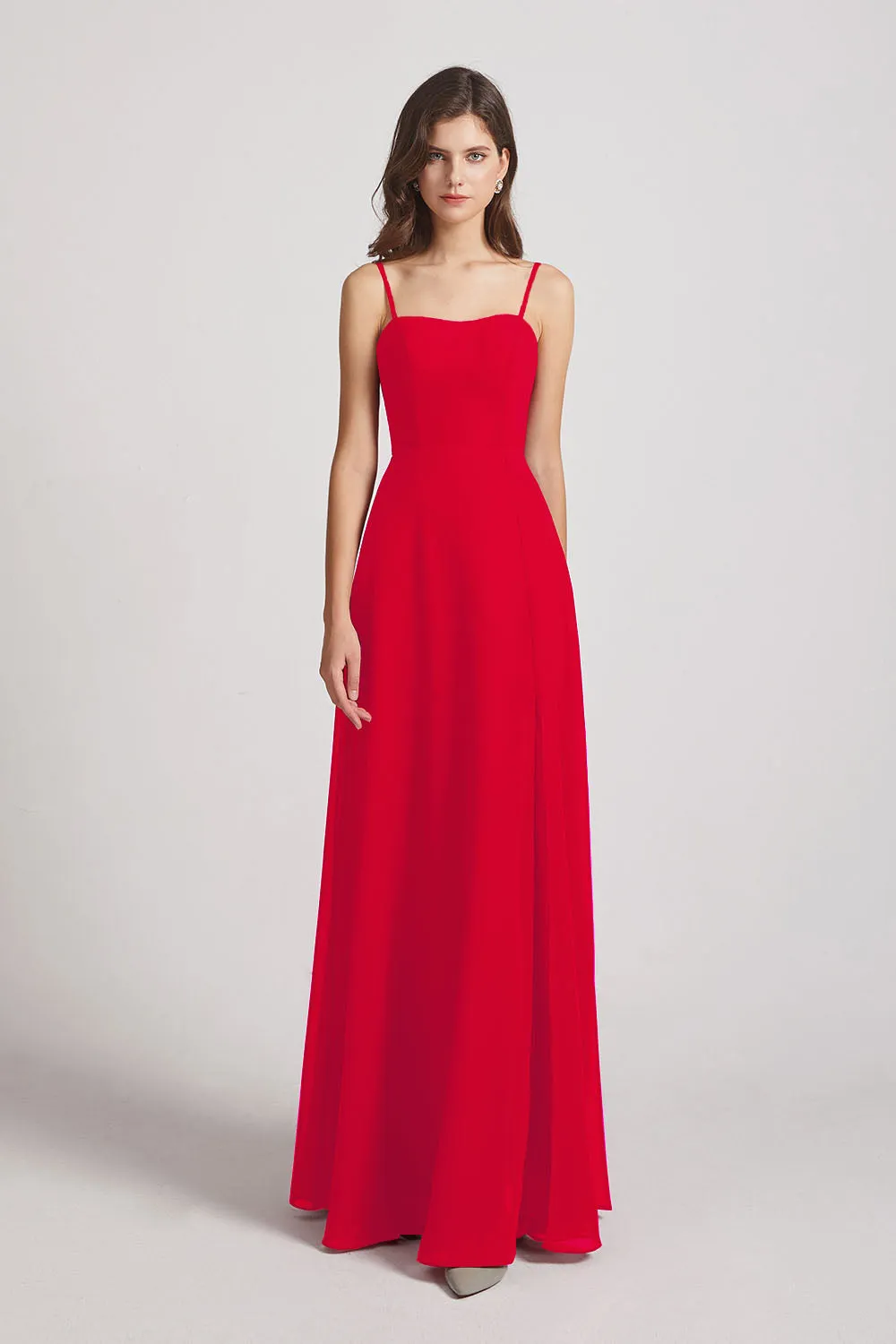 Spaghetti Straps Long Chiffon Bridesmaid Dresses with Side Slit (AF0112)