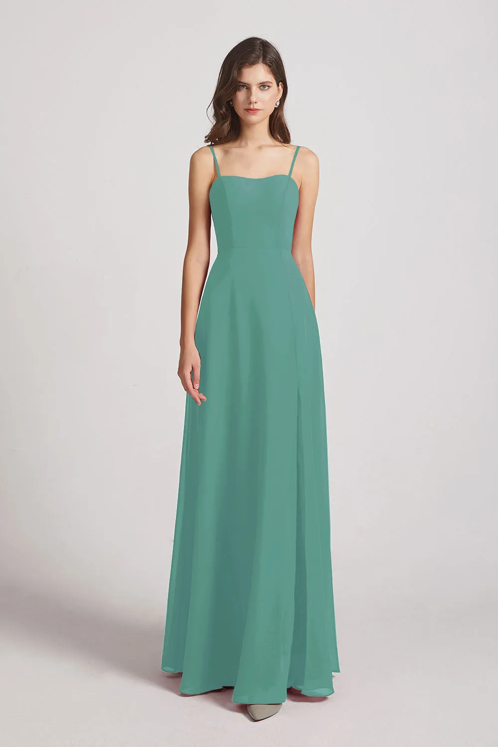 Spaghetti Straps Long Chiffon Bridesmaid Dresses with Side Slit (AF0112)