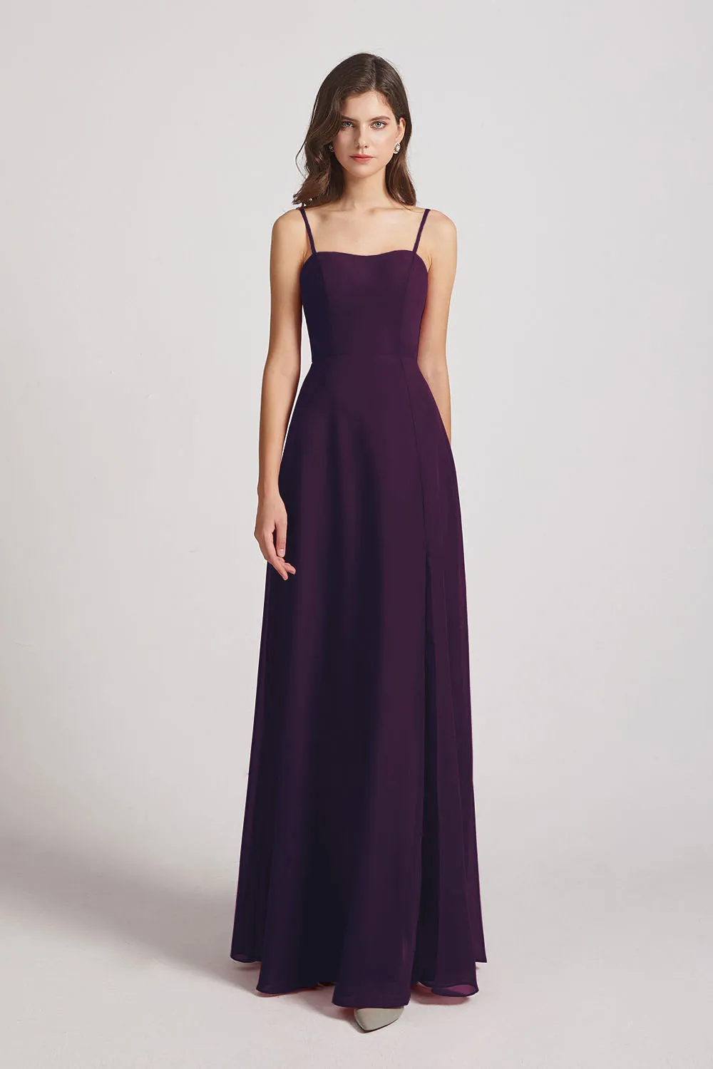 Spaghetti Straps Long Chiffon Bridesmaid Dresses with Side Slit (AF0112)