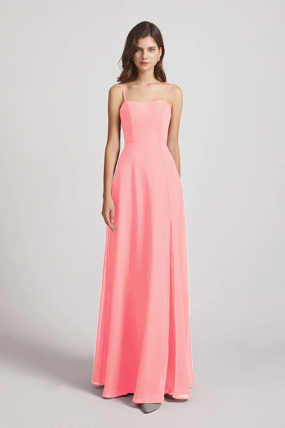 Spaghetti Straps Long Chiffon Bridesmaid Dresses with Side Slit (AF0112)