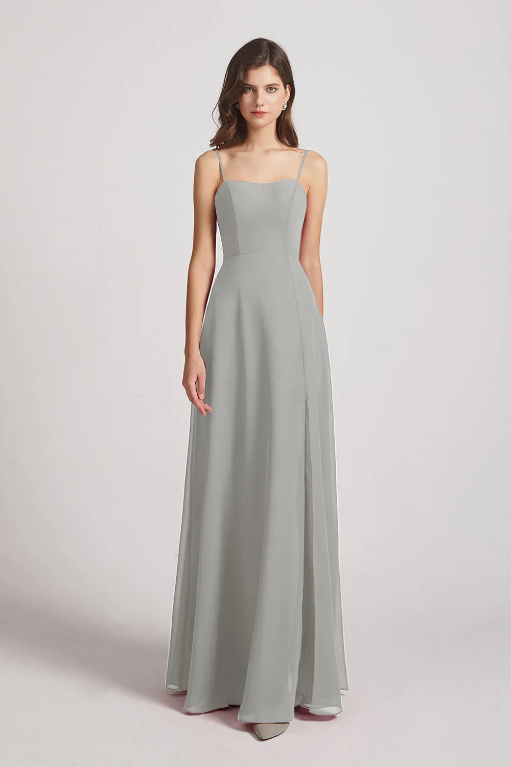 Spaghetti Straps Long Chiffon Bridesmaid Dresses with Side Slit (AF0112)