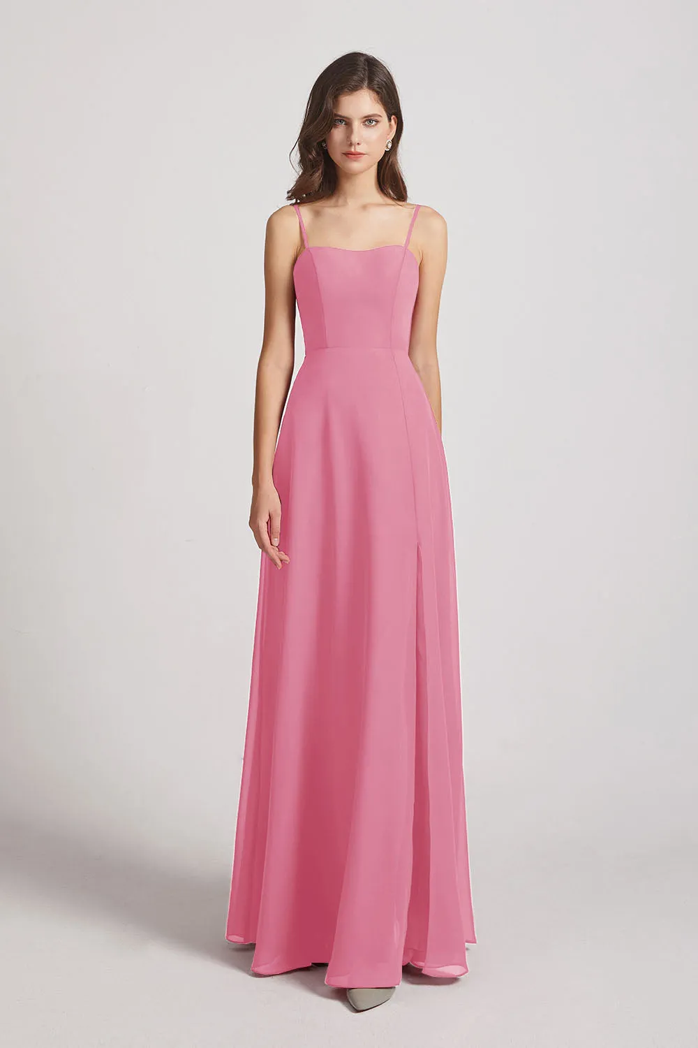 Spaghetti Straps Long Chiffon Bridesmaid Dresses with Side Slit (AF0112)