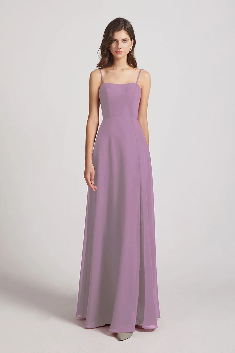 Spaghetti Straps Long Chiffon Bridesmaid Dresses with Side Slit (AF0112)