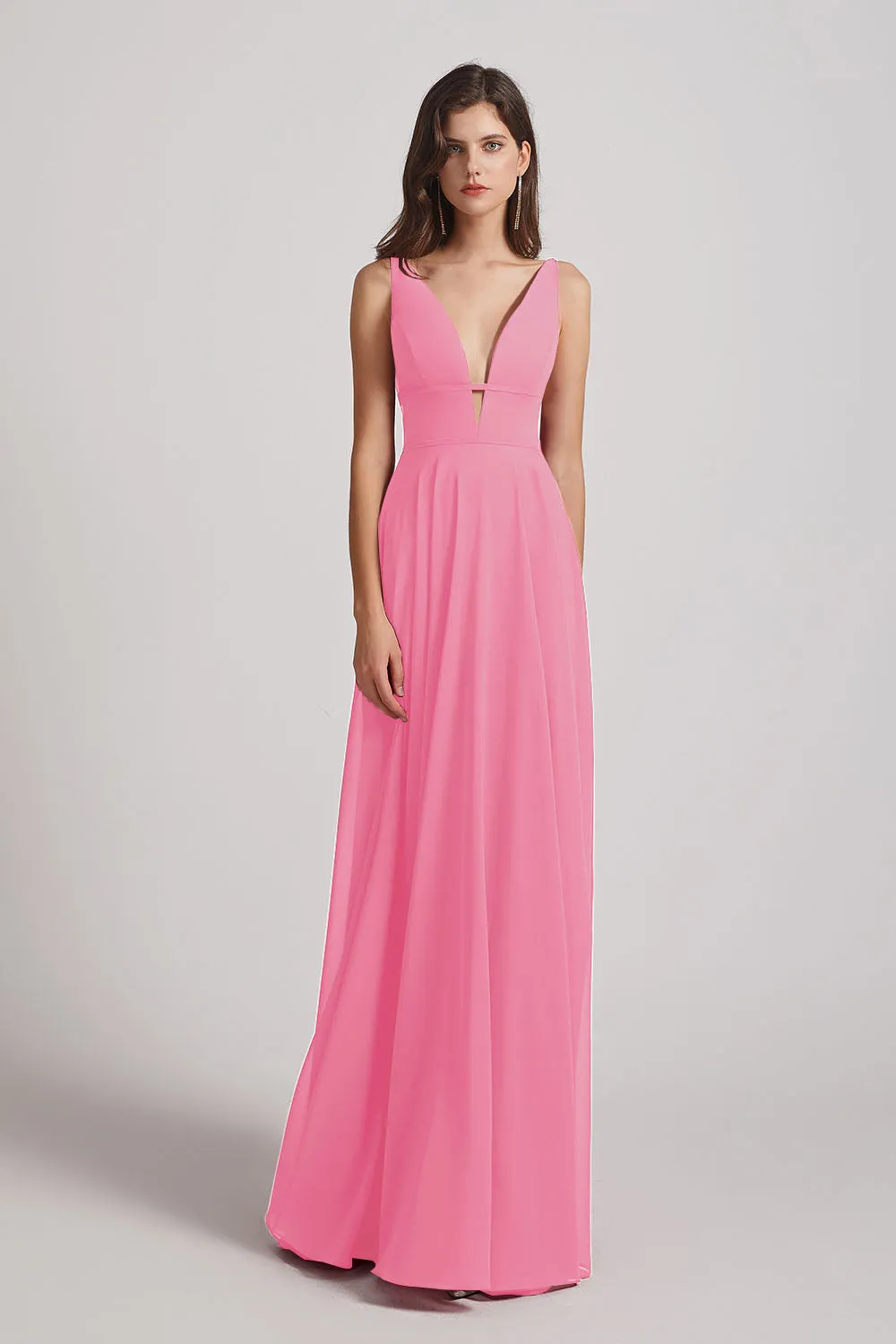 Straps Long Chiffon Plunging V-Neck Bridesmaid Dresses (AF0069)