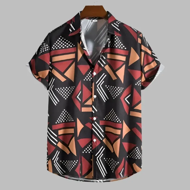 Trendy Hawaiian Summer Shirt - Casual Men's Fashion Lapel Print Short Sleeve Top